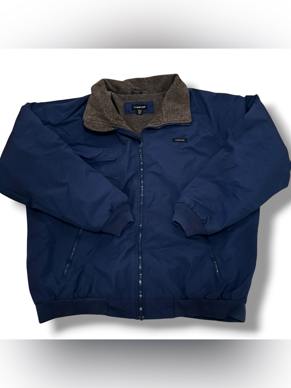 Vtg Lands End Squall Jacket Men XL Blue Gray Fleece Lined Windbreaker Bomber Y2K